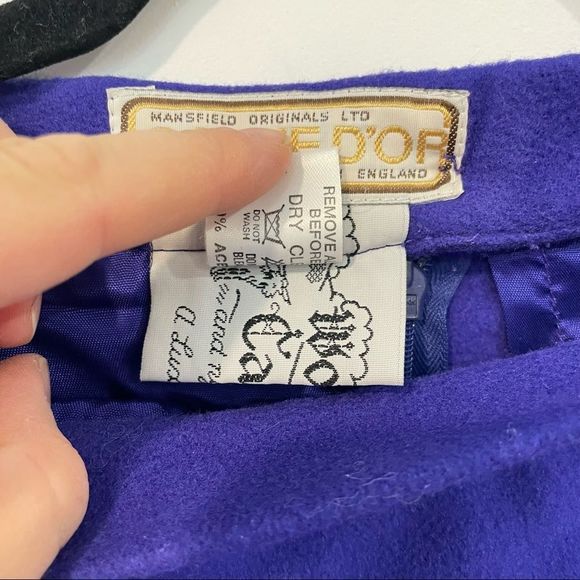 Vintage Royal Blue Cache D’or Pencil Skirt side pockets Wool Cashmere England - Picture 8 of 9